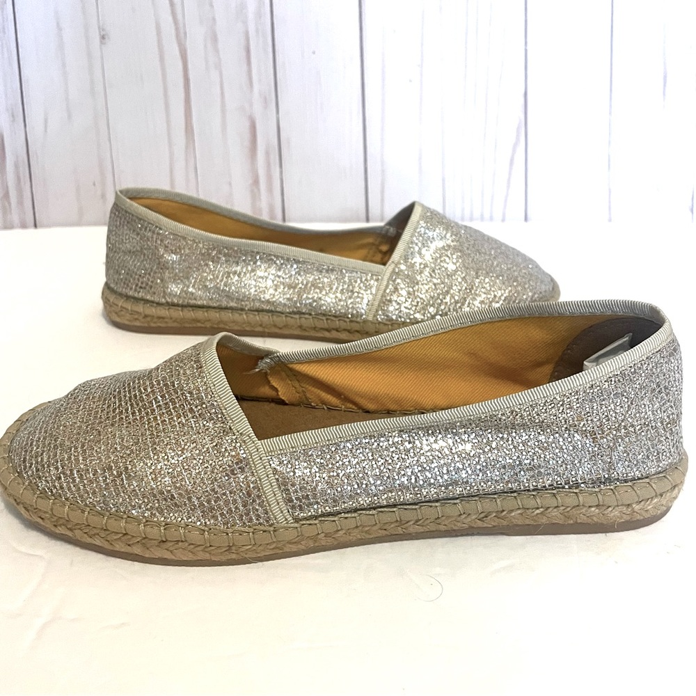 Kurt Geiger Metallic Silver & Gold Crackle Beige Espadrille Flats 7.5